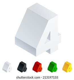 Vector illustration of solid 3D letter in isometric view. Alphabet characters. Number  4
