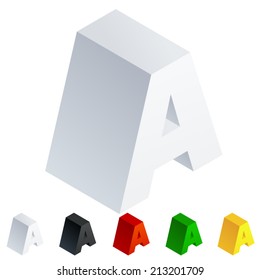 Vector illustration of solid 3D letter in isometric view. Alphabet characters. Letter a