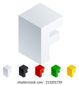 Vector illustration of solid 3D letter in isometric view. Alphabet characters. Letter f