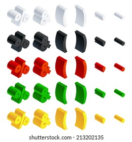 Vector illustration of solid 3D letter in isometric view. Alphabet characters. Symbols 2