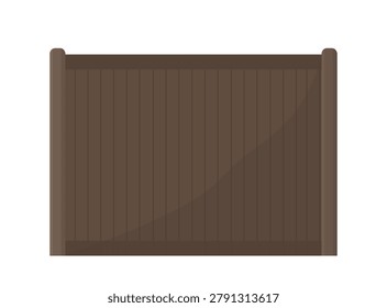 Vector illustration of a solid brown wooden privacy fence panel with round posts. Isolated backyard boundary element on white background.