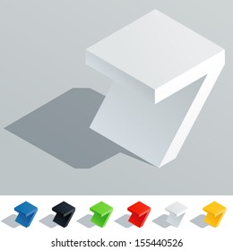 Vector illustration of solid colored letter in isometric view. Cube styled monospace characters. Symbol 7