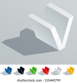 Vector illustration of solid colored letter in isometric view. Cube styled monospace characters. Symbol V