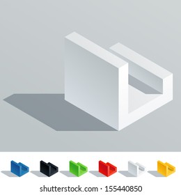 Vector illustration of solid colored letter in isometric view. Cube styled monospace characters. Symbol L