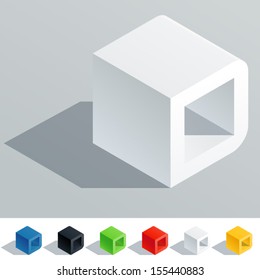 Vector illustration of solid colored letter in isometric view. Cube styled monospace characters. Symbol D