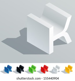 Vector illustration of solid colored letter in isometric view. Cube styled monospace characters. Symbol K