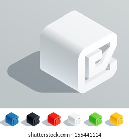 Vector illustration of solid colored letter in isometric view. Cube styled monospace characters. Symbols 3