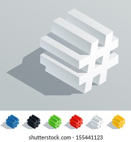 Vector illustration of solid colored letter in isometric view. Cube styled monospace characters. Symbols 5 number