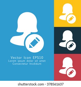 Vector illustration of solid female user type action icon . Could be used as menu button, user interface element template, badge, sign, symbol, company logo