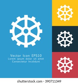 Vector illustration of solid gear icon . Could be used as menu button, web interface element template, badge, sign, symbol, company logo, mobile application element