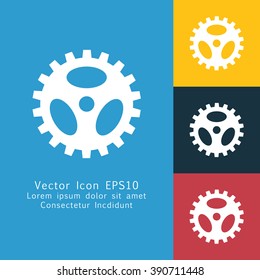 Vector illustration of solid gear icon . Could be used as menu button, web interface element template, badge, sign, symbol, company logo, mobile application element