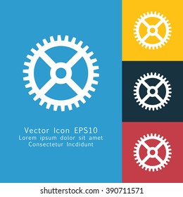 Vector illustration of solid gear icon . Could be used as menu button, web interface element template, badge, sign, symbol, company logo, mobile application element