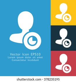 Vector illustration of solid male user set timer action icon. Could be used as menu button, user interface element template, badge, sign, symbol, company logo