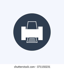 Vector illustration of solid printer icon . Can be used as company logo, badge, web interface and mobile application button, pictogram