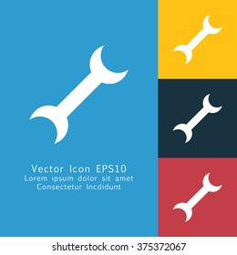 Vector illustration of solid wrench icon . Can be used as company logo, badge, web interface and mobile application button, pictogram