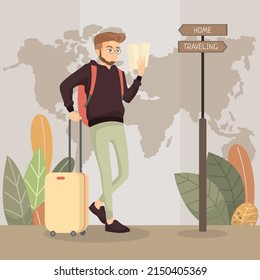 vector illustration solo traveling with laggage and handbag