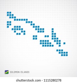 Vector illustration of Solomon Islands map dotted basic shape icons and flag