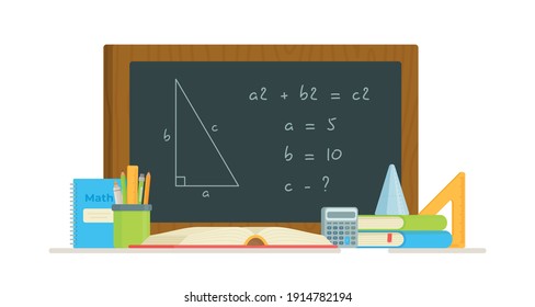 Vector illustration of solving a problem near the board. 