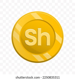 Vector illustration of Somali Shilling coin in gold color on transparent background (PNG).