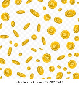Vektorgrafik der somalischen Shilling-Währung. Fliegende Goldmünzen auf transparentem Hintergrund (PNG).