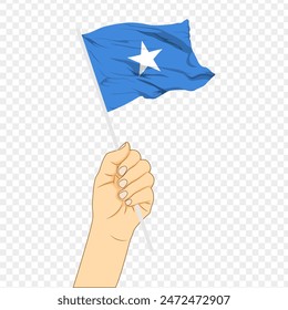 Vector illustration of Somalia flag in hand on transparent background