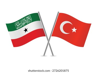 La Ilustración vectorial de Somalilandia y Turquía cruzó banderas aisladas sobre un fondo blanco.