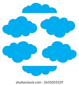 Vector illustration of some bright blue clouds. These clouds have a round and wavy shape, resembling a cartoon style or children's illustration.