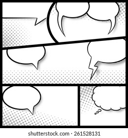 vector illustration of some comic frames as background with speech bubbles