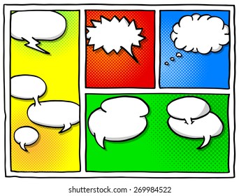 vector illustration of some comic frames as background with speech bubbles