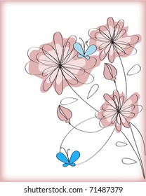 vector illustration of some flowers and butterfly