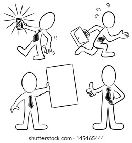 vector illustration of some hand drawn cartoon business people in black and white