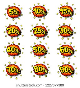 vector illustration of some percent comic labels 