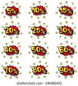 vector illustration of some percent comic labels