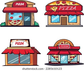 Vector illustration of some small pizza shop. Cartoonist style