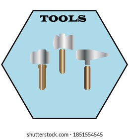 Vector illustration. Some tools for building, repairing on a blue background. Poster, banner, brochures, websites, online tools shops. 
