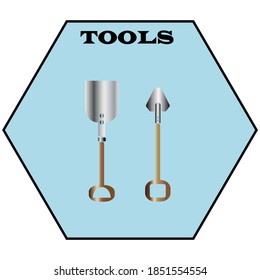 Vector illustration. Some tools for building, repairing on a blue background. Poster, banner, brochures, websites, online tools shops. 