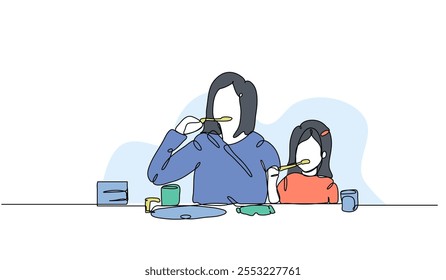 Vector illustration of someone is brushing their teeth. Modern flat in continuous line style.