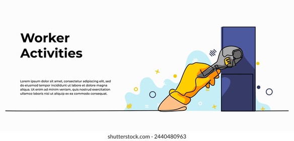 Vector illustration of someone is fixing the bolt. Modern flat in continuous line style.