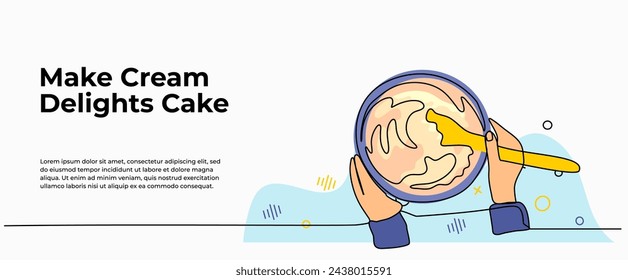 Vector illustration of someone makes cake dough. Modern flat in continuous line style.