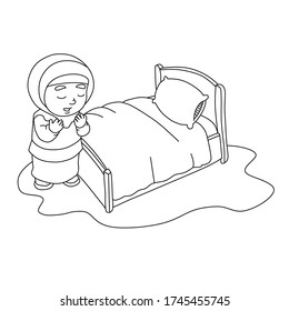 ilustración vectorial de alguien rezando antes de irse a la cama. libro de coloración para niños y otros