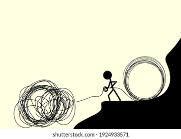Vector illustration of someone tidying a tangled rope