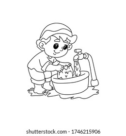 vector illustration of someone washing clothes. coloring book for kids and others