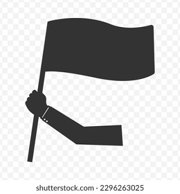 Vector illustration of someone waves a flag icon in dark color and transparent background(png).