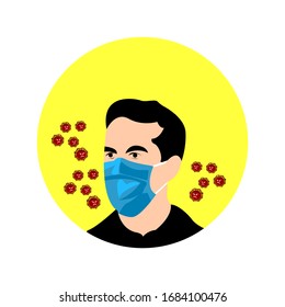 Vector illustration of someone wearing a mask to protect from Corona virus attacks