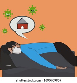 vector illustration of someone who is bored at home because of a ban on going out.