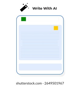 Vector illustration of someone writing
with the help of artificial intelligence,
showing AI-generated text,
flat art design style.