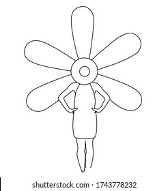 Vector illustration of someone's faced hat and flower graphic for children coloring book