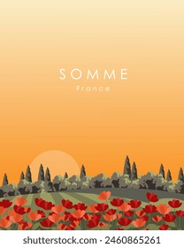 Vector illustration. Somme France. Poster design, travel banner, postcard, cover. Tourism, travel.