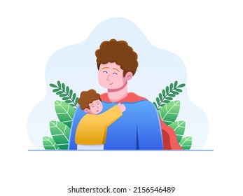 Vector illustration Son Loving Father with Hugging His Father and Greeting Happy Father's Day.
Can be used for greeting card, postcard, print, web, landing page, social media, etc