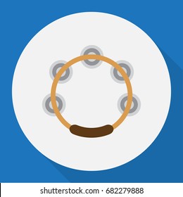 Vector Illustration Of Song Symbol On Tambourine Flat Icon. Premium Quality Isolated Timbrel Element In Trendy Flat Style.